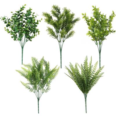 China Indor Decoration Greenery Artificial Plants Eucalyptus Outdoor UV Resistant Plastic Grass Stems For Indoor Wedding Home Yard Decoration for sale