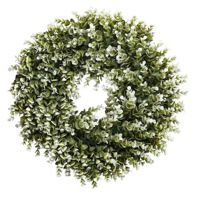 China Touch Natural Green Artificial Boxwood Eucalyptus Leaves Garland for Front Door Wall Window Decoration for sale