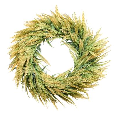 China Artificial Autumn Door Wheat Ears Circle Garland Faux Touch Leaf Grain Wreath Natural Harvest Wreath for Front Wedding Wall Home Decor for sale