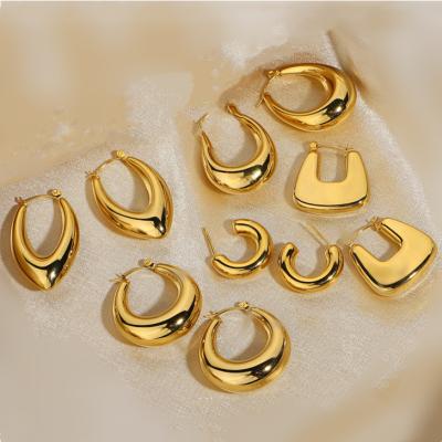 China FASHIONABLE Gold Earrings Minimalist 18k Gold Plated Huggie Chunky Earrings Women Luxury Fashion Statement Circle Stainless Steel Earring for sale