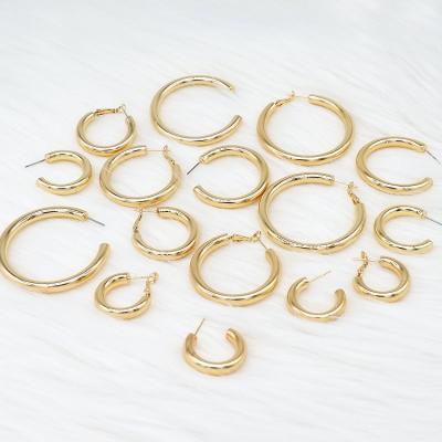 China FASHIONABLE Simple High Quality Stainless Steel Gold Huggie Circle C Shape Earrings Large Thick Huggie Hoop Earrings for sale