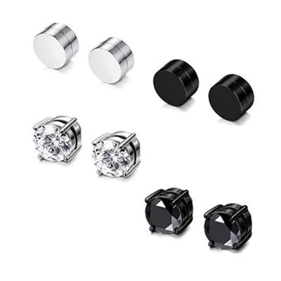 China Environmental Protection Material Non-drilled 4 Pair Magnet Zircon Set Men's Fashion Japan Amazon Amazon Stainless Steel Stud Earrings Border Supply hear for sale