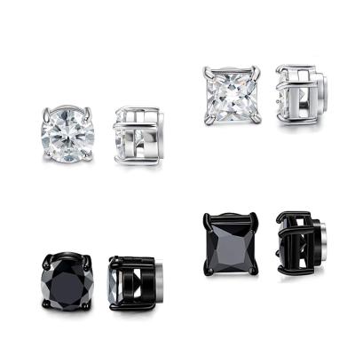 China Environmental Protection Material Square Zircon No Magnet Earrings Amazon Fashion Titanium Ebay Personality Golden Steel Black Border Wholesale for sale