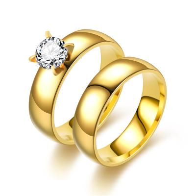 China Korean Stainless Steel CLASSIC Zircon Fashion Jewelry Wedding Rings Titanium Steel 18k Gold Coupleins for sale