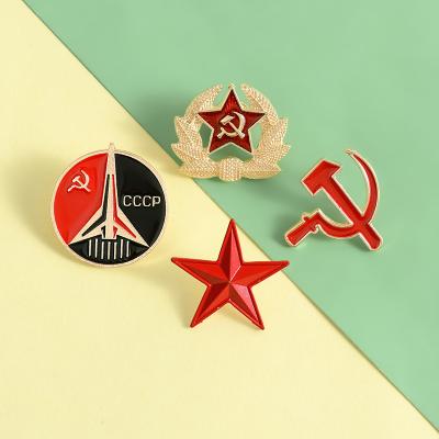 China Jewelry making enamel personalized cowboy brooch wholesale soviet enamel pin star pentagram brooch sickle hammer for sale