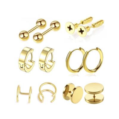 China Environmental protection material 6 pairs of combination set stainless steel titanium ear stud earring male jewelry factory wholesale screw for sale