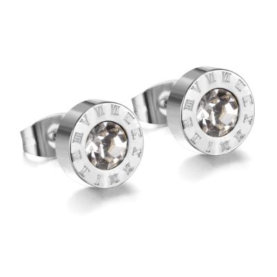 China Nickel free; SIEYEAY CZ 8mm Stud Earring Lead Free Stone Roman Numeral Stud Earrings For Women for sale