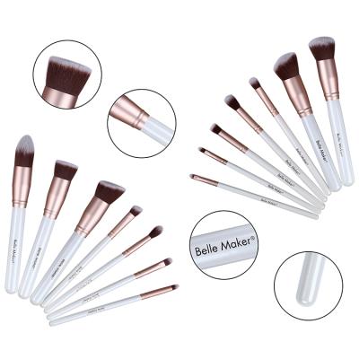 China New Design 14 Pcs White Gold Wood Handle Hair Stain Brush Private Label Nylon Hair Makeup Brushes for sale