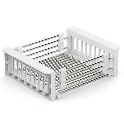 China Viable Kitchen Stainless Steel Drainer Basket Sink Telescopic Flexible Drain Basket Over Sink Dish Drainer Rack for sale