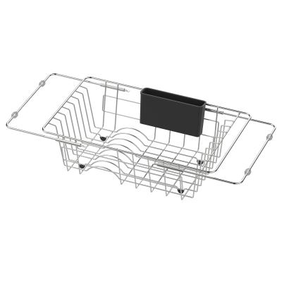 China 2019 Sustainable Expandable Stainless Steel Kitchen Sink Dish Draining Rack Utensil Drainer Dish Basket for sale