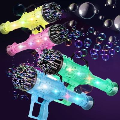 China 2022 Outdoor Children's Toys Gatling Bubble Machine With Light Automatic Soap Bubble Blower 21 Holes Bubble Gun for sale