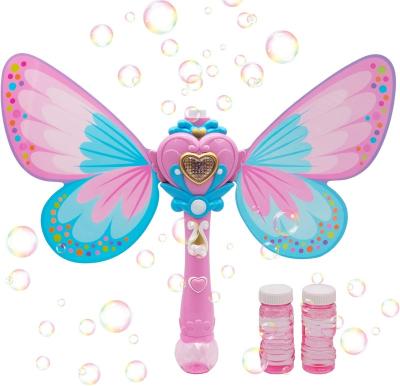 China Summer Ourdoor Toy Outdoor Princess Electric Light Up Bubble Blower with 2 Automatic Bubble Solution Bubble Wands Light Up Bubble Gun Kids Toys for sale