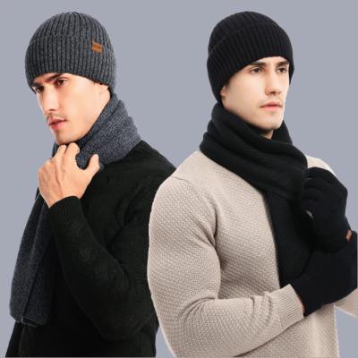 China Medium Manufacturer's Running Autumn Winter Warm Suit Mixed Color Knitted Hat Scarf Thickened Gloves Three Sets for sale