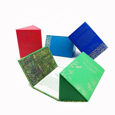 China Custom High Quality Recycled Materials Small Triangle Colorful Gift Box For Perfume Packaging for sale