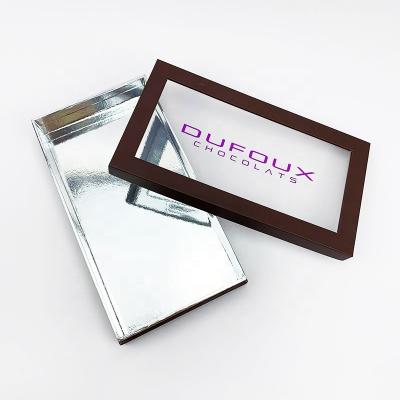 China Lusury Recyclable Custom Silver Cardboard Chocolate Packaging Gift Box With Clear Lid for sale