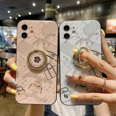 China Anti-drop girl pink tpu phone case with backing ring shockproof bling diamond phone case back cover for sale