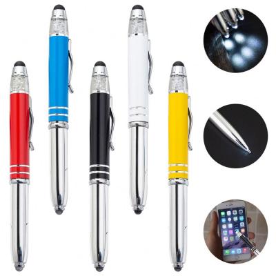 China office & School pen 3 in 1 function stylus pen with logo touch metal LED light custom ballpoint pen with crystal for promotional gift for sale