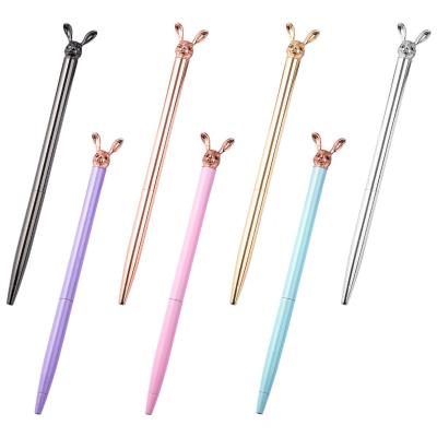 China office & New Design Pink Pen 2021 Souvenir Vacation School Pen Cute Rabbit Shape Personalized Engraving Low MOQ Logo Material Gift Steel Pen for sale