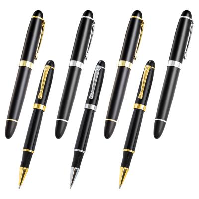 China Single Normal Pen Matt Black Handmade Brass Gel Rollerball Pen with Pen Bag Gift Office School Stationery Supplies for sale