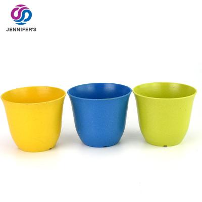 China Eco-friendly Cartoon OEM Mix Small Round Multi Colors Biodegradable Bamboo Fiber Planters Pot for sale