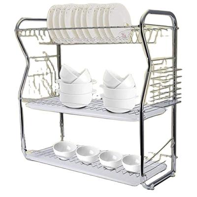 China Kitchen Stocked Kitchen Countertop Rack Drain Organizer 3 Tier Dish Rack Dish Rack Dish Rack Stainless Steel for sale