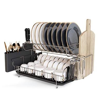 China Factory Stocked Supplier Hot Sale Stainless Steel 2 Tier Storage Organizer Kitchen Metal Dish Shelf Rack With Drain for sale