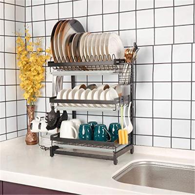 China 3 Tier Rack Shelf Kitchen Organizer Stainless Steel Hot Sale Kitchen Stocked Dish Rack Rack Over Sink Drying Rack for sale