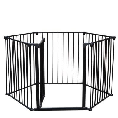 China Modern Black Metal 6 Panels Chimney Guard Rail Child Safety Pool Barrier for sale