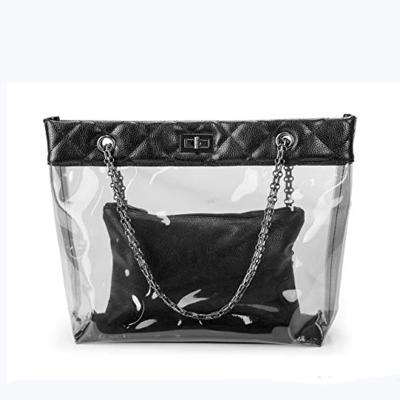 China High Quality 2 In 1 Clear Chain Strap Handbags Transparent Tote Bag For Women for sale