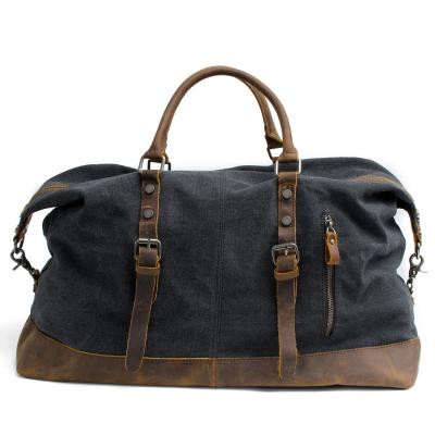 China Good Price Vintage Waxed Canvas With Horseshoe Leather Duffle Bag Crazy Waterproof Travel Bag Large For Weekend for sale