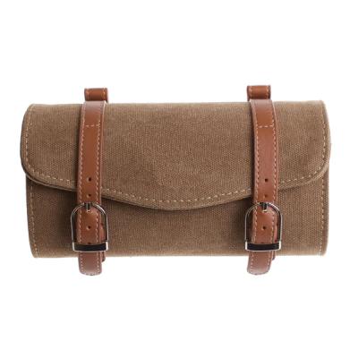 China Fashionable Durable Water Resistance Canvas Bicycle Bag Canvas Leather Belt Bike Saddle Bag for sale