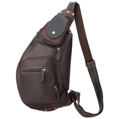 China High Quality Custom Fashion Crazy Horse Leather Men's Chest Backpacks Shoulder Cross - Body Bag for sale