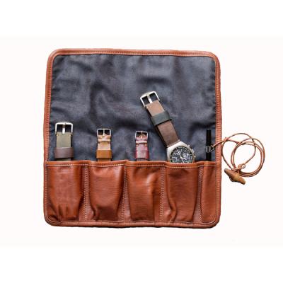 China Fashionable Durable Luxury Tweed Leather Storage Bag Watch Roll Pouch for sale