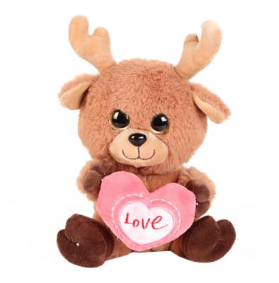 China Cute Plush Stuffed Animal Deer Toy With Love Heart Stuffed Plush Valentine Toy With Heart for sale