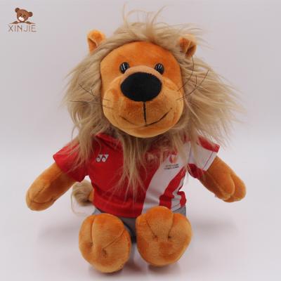 China Plush Customize Long Hair Brown Plush Lion Toy With Sports Clothes for sale