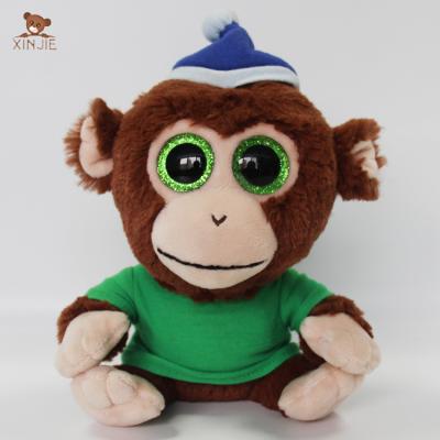 China Plush Customize Big Crystal Animal Toy Stuffed Eyes Plush Monkey With T-shirt And Hat for sale