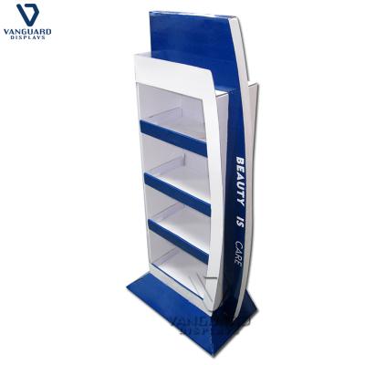 China Retail Eco-friendly Cardboard Corrugated Floor Standing Cardboard Display Rack Rack, Can Hold 30kg Per Shelf for sale