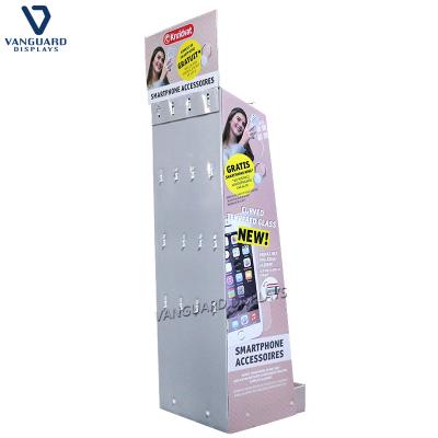 China Recycled Materials Best Selling Mobile Phone Accessories Free Standing Cardboard Pegboard Hanging Display Stand with Hooks for sale