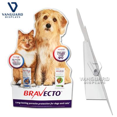 China Customized Eco-friendly Design Supermarket Dogs Cats Pet Supplies Floor Stand Small Vertical Advertising Display Stand for sale