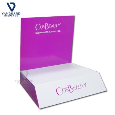 China Rolling out goods pdq countertop cardboard cosmetic display, corrugated paper table display stand for sale