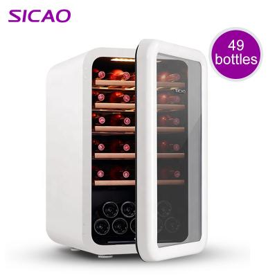 China Retro OEM Packing White Custom Glass Door SICAO Mini Barrel Wine Cooler Wine Cooler Refrigerator Fridge OEM Light for sale