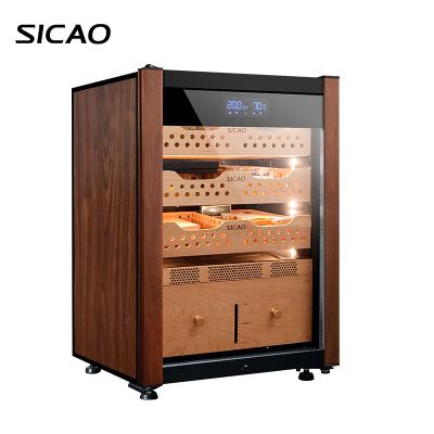 China Hotel Compressor Cooling Spanish Cedar Wooden Cigar Cabinet Case Display For Sale for sale