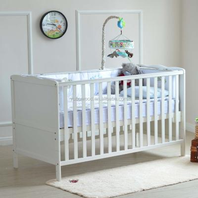 China New Zealand Pine White Color Solid Wood Wooden Baby Crib Bed for sale