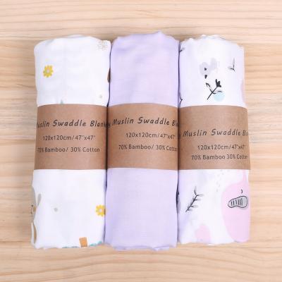 China 120x120cm Folded Baby Blanket Forest Printed Organic Bamboo Cotton Soft Newborn Muslin Wraps for sale