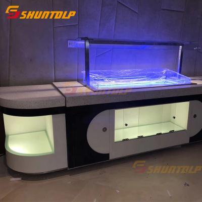 China Luxury Commercial Modern Hotel Sushi Buffet Buffet Cooler Buffet Refrigerator Display Double-temperature Salad Bar Equipment Design for sale