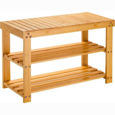 China Sturdy Sustainable Bamboo Shoe Rack Bench 3-Tier Shoe Organizer, Storage Shoe Shelf Bathroom Bench for sale