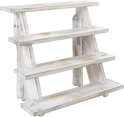 China Sustainable 4-Tier Display Stand Bleached Wood Stair Shelf Retail Riser Cupcake Dessert Collectable Rack for sale