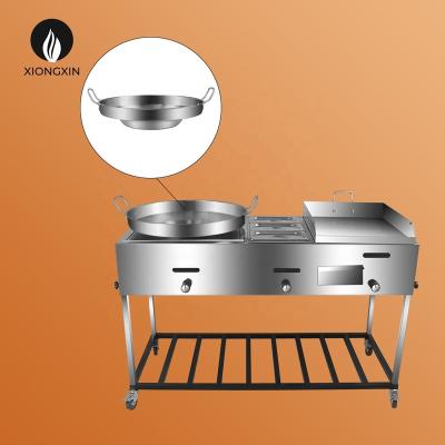 China XIONGXIN Viable Mexican Sourcing Concave Taco Cart BBQ Gas Burner Cart Griddle Pan Comals for sale