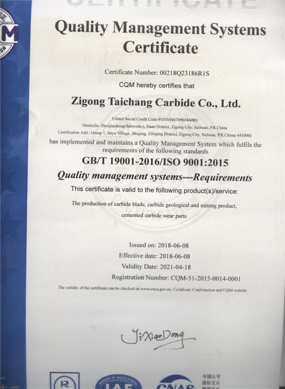 ISO9001 - Zigong Taichang Carbide Co.,Ltd.