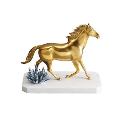 China Eco-friendly and durable brass animal horse crystal stone ornaments marble copper base horse living room office model room table home decorations for sale